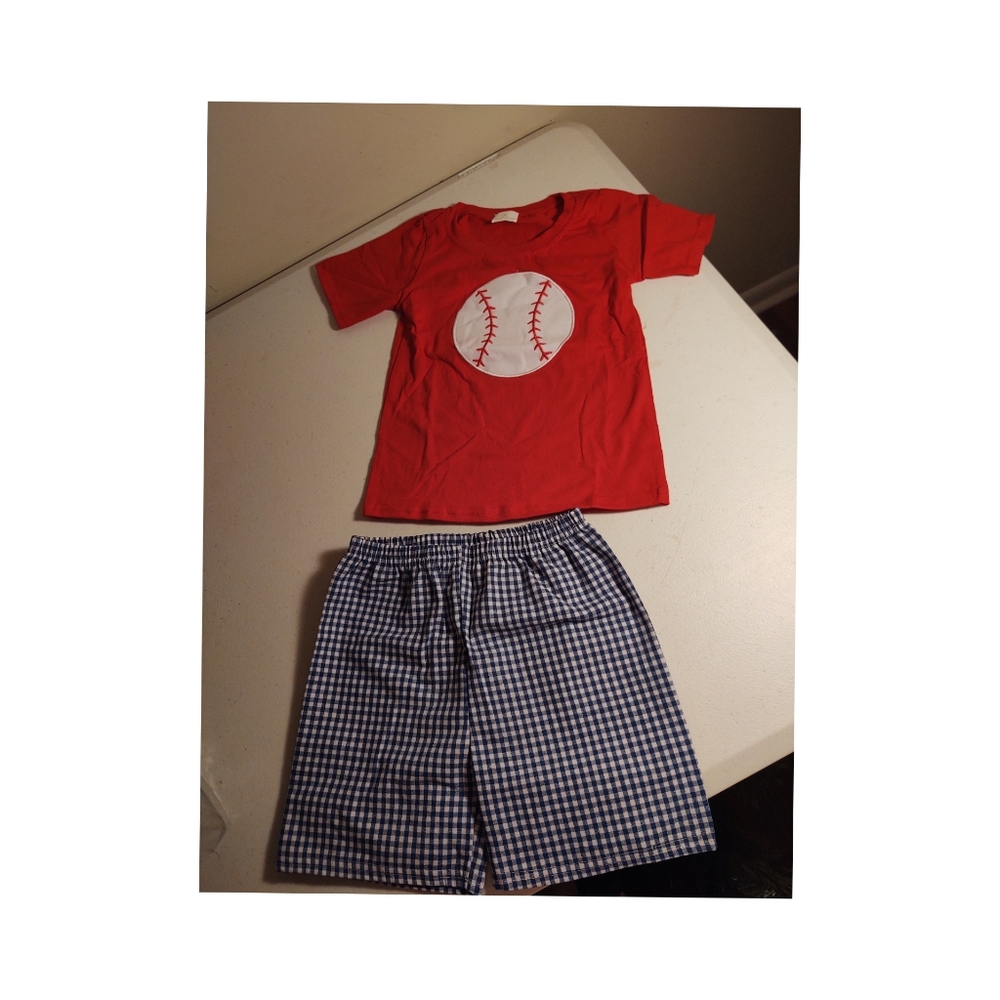 Boys matching embroidered baseball set
